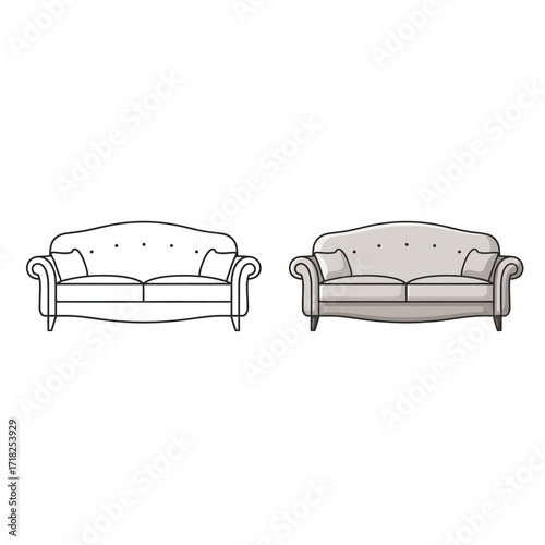 Sketch of a classic sofa design with two different variations shown