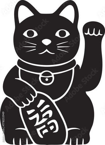 Vector Lucky Cat illustration isolated on white background. Maneki neko trendy character. Cute kitty rich and happy