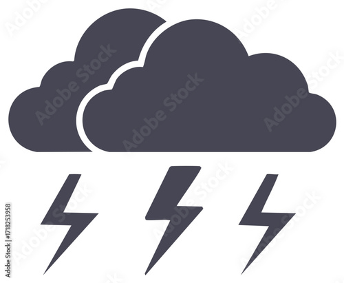 Dark stormy cloud with lightning bolts weather forecast icon