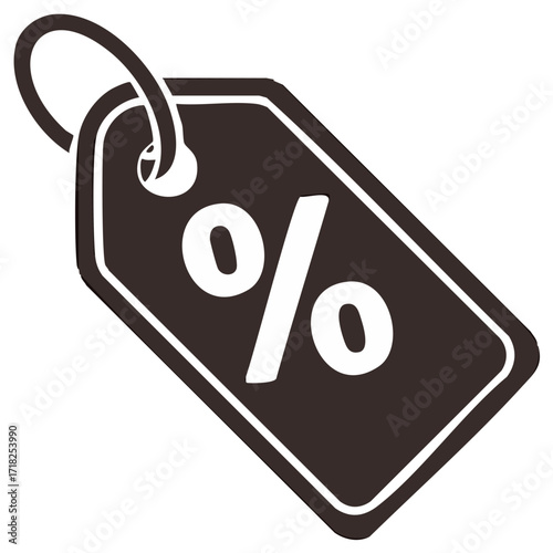 Discount Tag with Percent Sign for Sales and Deals Graphic Symbol in Black and White