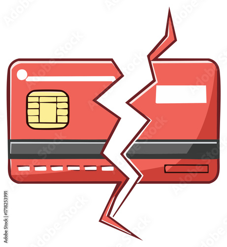 Cartoon illustration of a broken credit card, symbolising financial issues