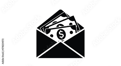 Black and white icon of money inside an envelope