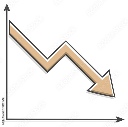 Vector illustration of a financial chart with a downward trend arrow showing recession loss and crisis