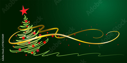 Merry Christmas decoration. Wavy line with Christmas tree.