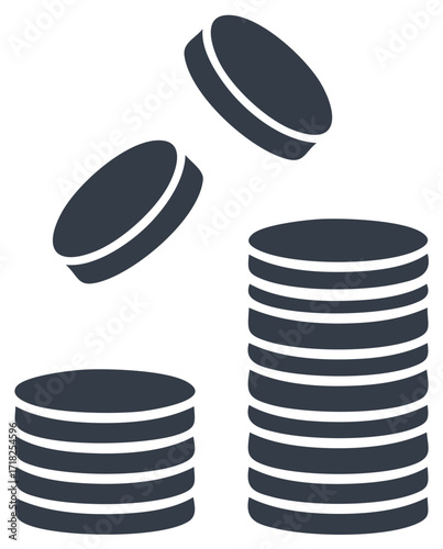 Stack of coins falling, money gain, financial growth and wealth increase icon