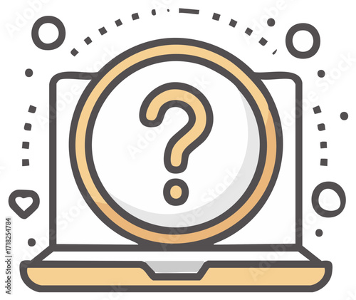 Laptop with Question Mark Inside Circle Provides Online Support Services