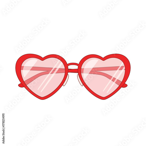 Charming heart shaped sunglasses with a bright red frame and reflective lenses