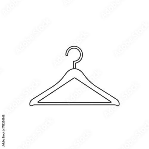 Simple line drawing depicting a single clothes hanger on white background