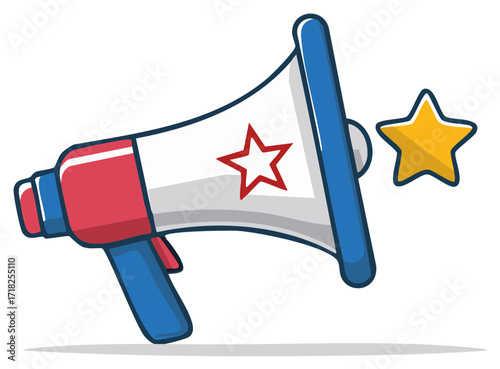 Megaphone announcement icon with star symbol for marketing promotion or political campaign