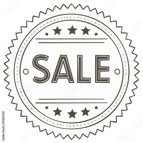 Sale badge or emblem with text and star elements, graphic design for promotions