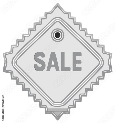Silver retail sale tag with jagged edges, promotional sales offer advertisement, vector