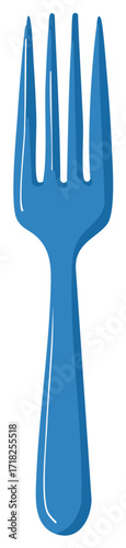 Simple Cartoon Blue Four Pronged Fork Utensil