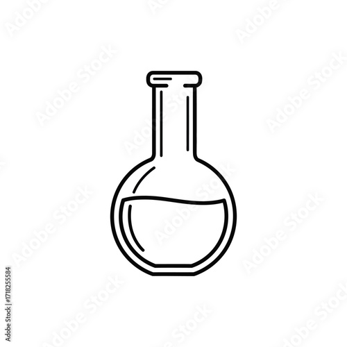 Simple line art illustration of a classic laboratory flask filled with liquid