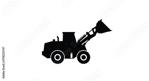 Simple black silhouette of a front end loader construction vehicle