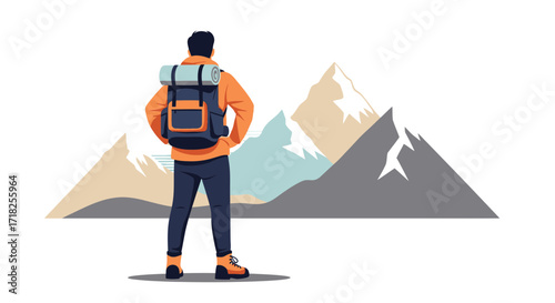 Visual Representation of a Male Hiker Enjoying the Breathtaking View of the Mountains ahead