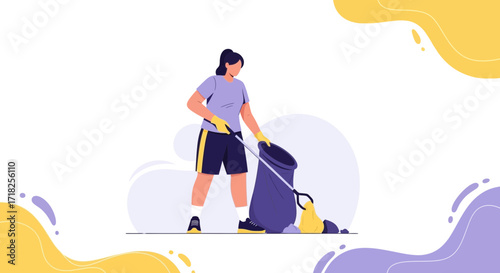 Volunteer Cleaning Up Waste, A Young Lady Picking Up Garbage, Environmental Awareness