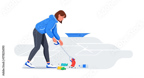 Volunteer Cleans Up Litter, Demonstrating Community Care And Environmental Stewardship