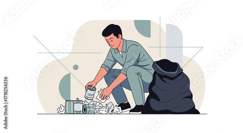 Volunteer Gathering Trash And Discarded Waste In Order To Dispose Of For Environment Protection