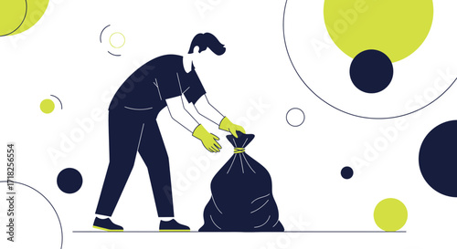 Volunteer Removing Trash From The Ground In a Modern Flat Style Illustration Design