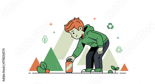 Volunteer Smiling, Picking Up Litter and Working Toward Environmental Sustainability