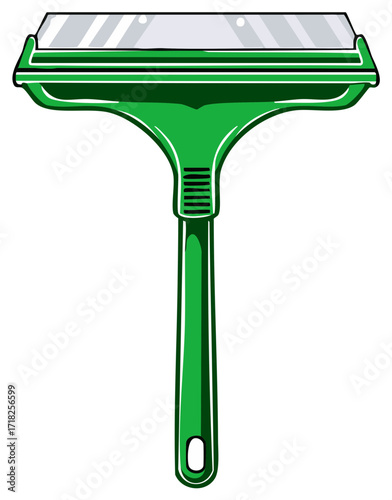 A clean green squeegee tool with a silver rubber blade for wiping surfaces