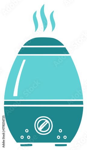 Vector illustration of a blue and green humidifier with steam coming from the top.