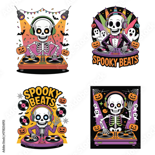Spooky Beats Halloween DJ Ghosts Clipart for Fun Party Decoration
