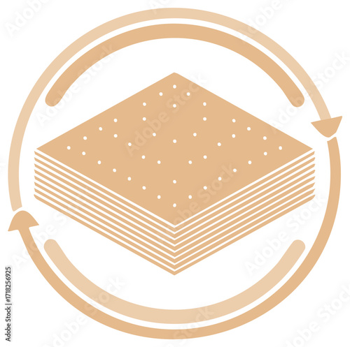 Stack of Layered Square Cookies or Crackers with Circular Arrows