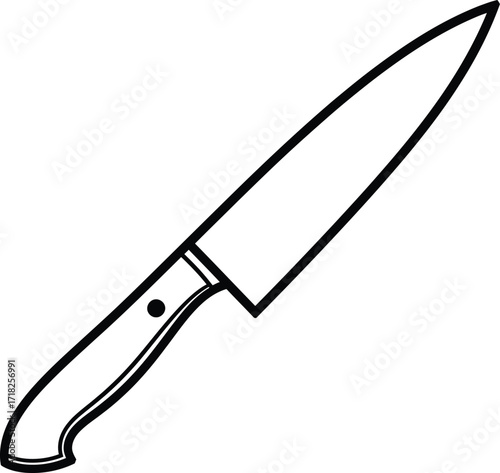 Sharp kitchen chef knife, professional cooking utensil illustration

