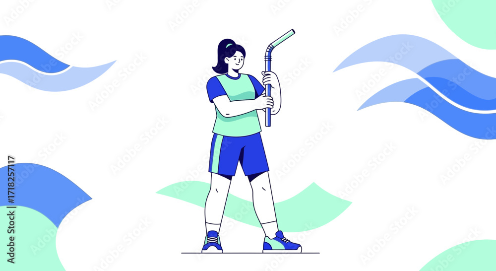 Obraz premium Woman Holding Giant Straw Illustrating Concerns About Plastic Waste and Environmental Issues