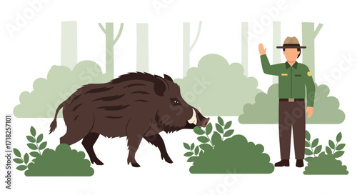 Wild Boar Encounter in Forest: A Ranger's Observation of Wildlife and their Habitats