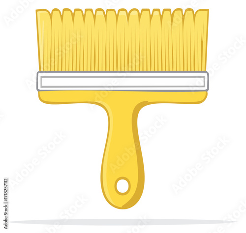 Cartoon illustration of a yellow paint brush tool for creative house renovation.