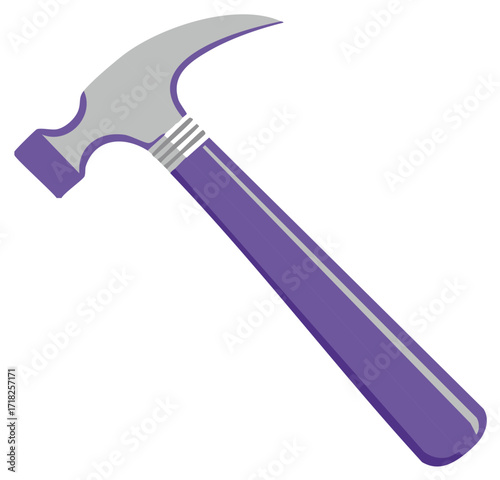 Modern purple claw hammer tool for construction and DIY projects isolated on white