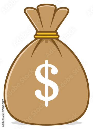 Cartoon money bag with a dollar sign vector illustration. A symbol of wealth, finance, and savings.