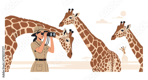 Wildlife Enthusiast Observes Giraffes in Their Natural Habitat During A Safari Adventure