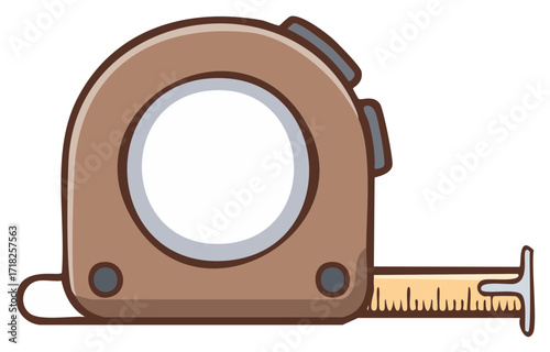 Illustration of a Brown Retractable Measuring Tape with Graduated Markings