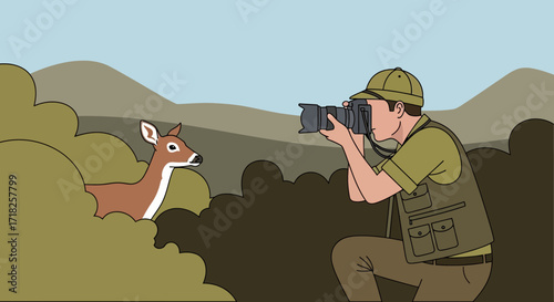 Wildlife Photographer Capturing A Deer In Its Natural Habitat With Digital Camera