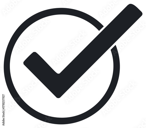 Simple black check mark inside a circle icon for approval confirmation or correctness