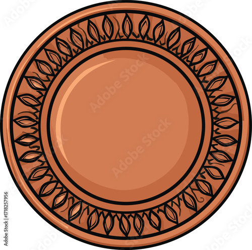 Traditional decorative plate, ornamental ceramic dish design illustration

