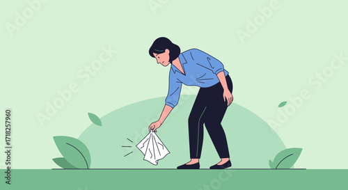Woman Is Cleaning The Ground, Maintaining Cleanliness And Showing Care for Environment
