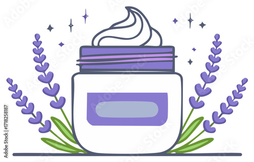 Lavender Cream Jar with Stars Simple Illustration Beauty Product Spa