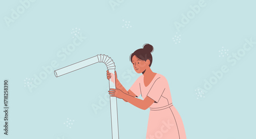Woman Manipulating Large Straw Illustration Demonstrating Environment and Consumption Issues