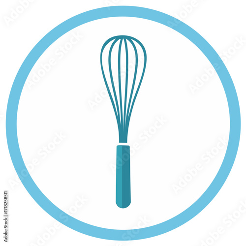 Teal Kitchen Whisk Circle Icon for Cooking and Baking Preparation Food Ingredient Mixing