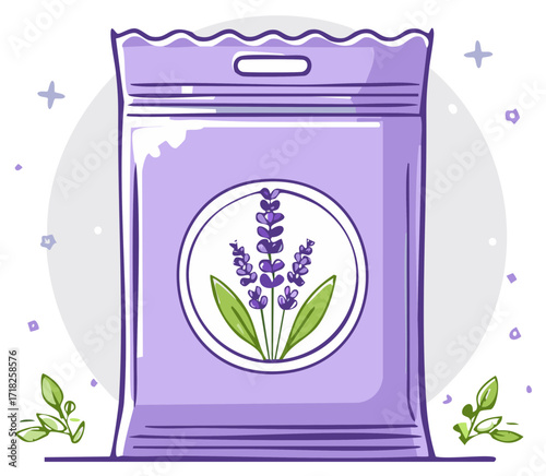 Aromatic Herb Sachet with Lavender Illustration and Decorative Stars for Relaxation or Fragrance Products