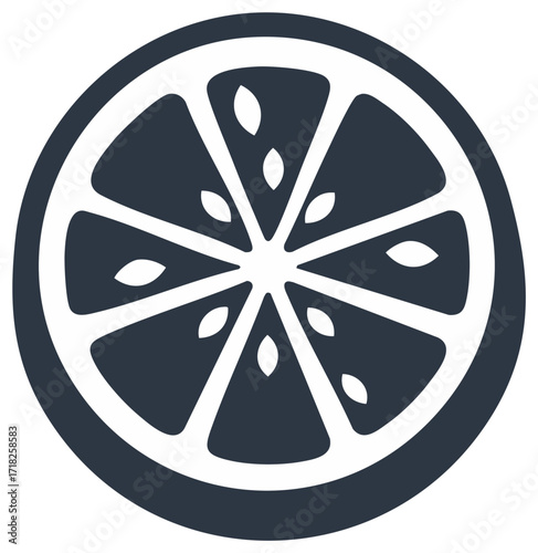 Vector graphic of sliced orange fruit with seeds, showing the inner section of the citrus