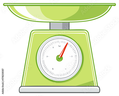 Retro kitchen scale with a dial, light green and white color scheme, measuring tool