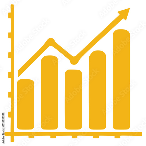 Illustration of a business graph with rising arrow showing growth and progress concept