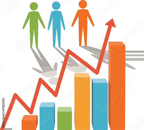Business growth, data analysis, bar chart, line graph, human impact, market trends, financial report, demographic insight, analytics, success strategy