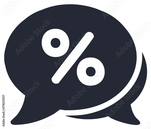 Percentage symbol inside a speech bubble. Discount, sale, promotion, offer