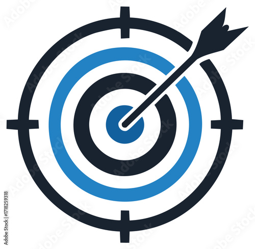 Arrow hitting center target icon success strategy goal achievement aiming